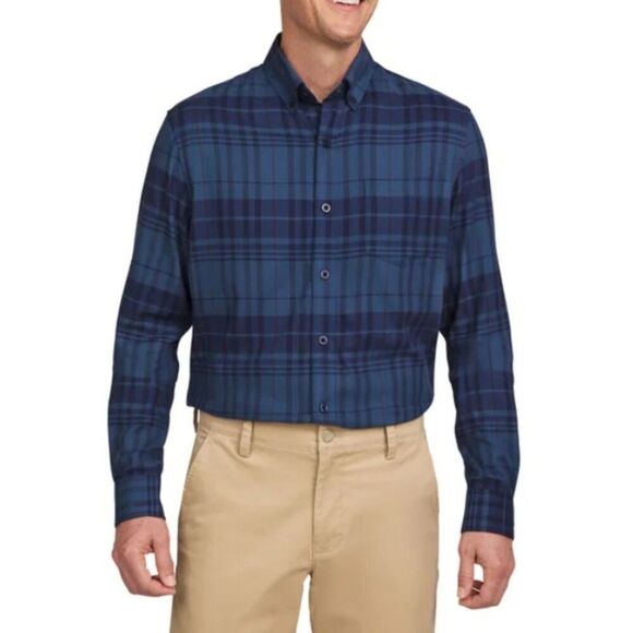LANDS END Men Brushed Twill Button Down Shirt M Blue Tartan Plaid Flannel NWT - Picture 10 of 11